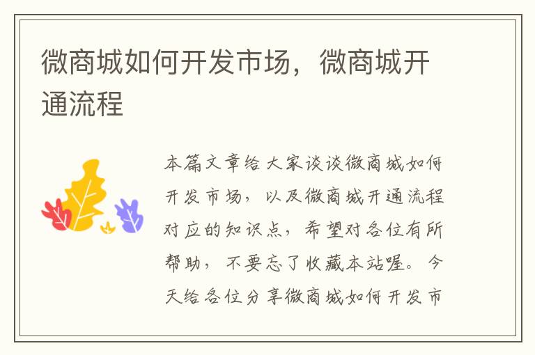 微商城如何开发市场,微商城开通流程