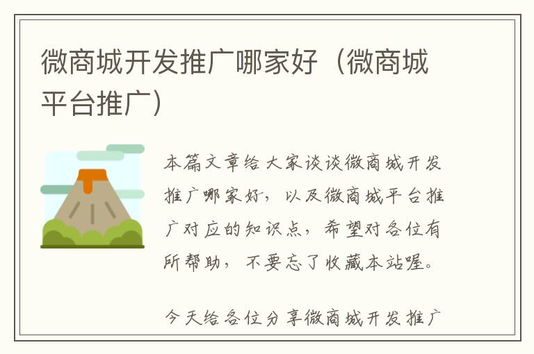 微商城开发推广哪家好(微商城平台推广)
