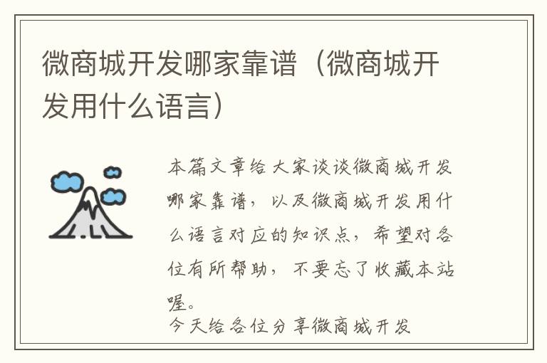 微商城开发哪家靠谱(微商城开发用什么语言)