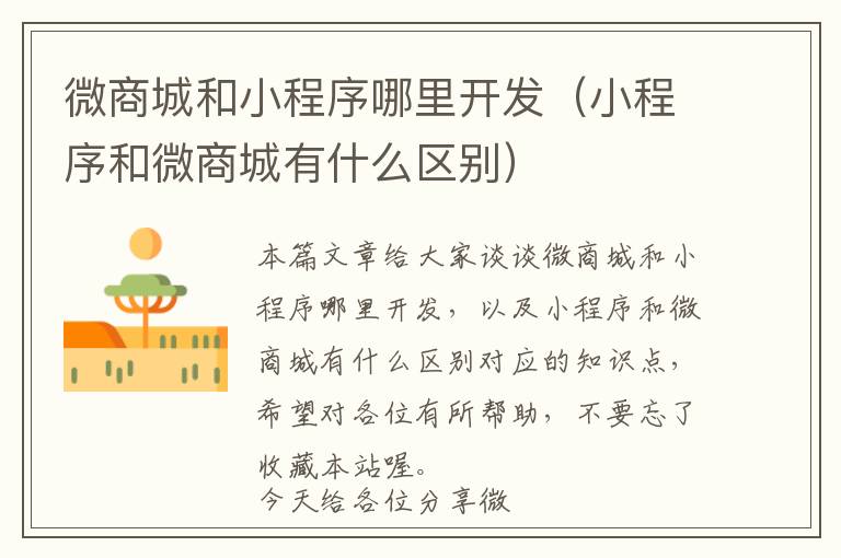 微商城和小程序哪里开发(小程序和微商城有什么区别)