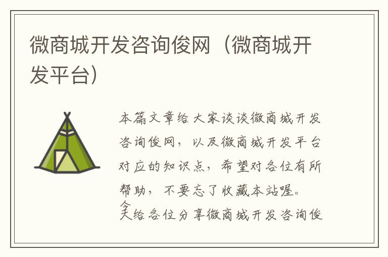 微商城开发咨询俊网(微商城开发平台)