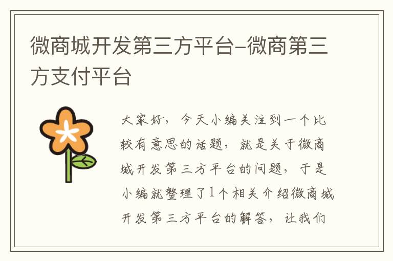 微商城开发第三方平台-微商第三方支付平台