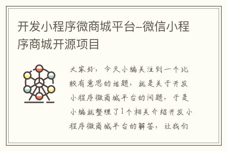 开发小程序微商城平台-微信小程序商城开源项目