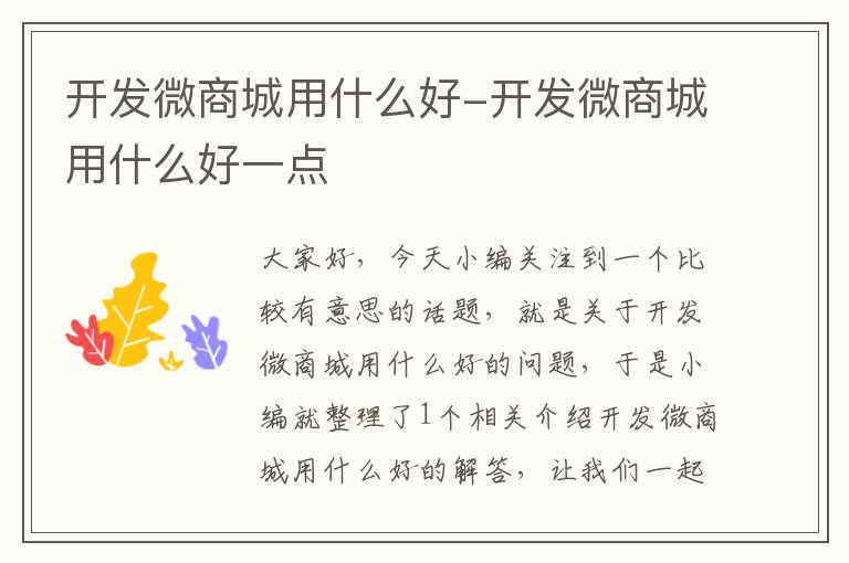 开发微商城用什么好-开发微商城用什么好一点