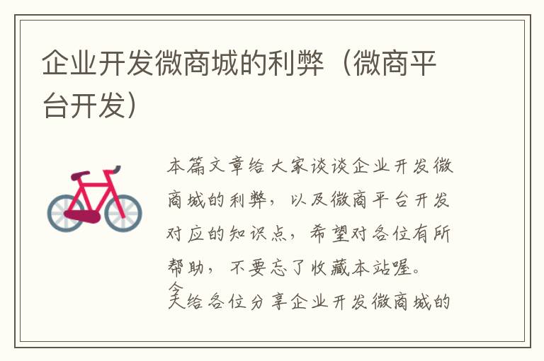 企业开发微商城的利弊(微商平台开发)