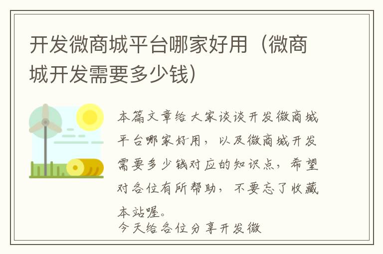 开发微商城平台哪家好用(微商城开发需要多少钱)