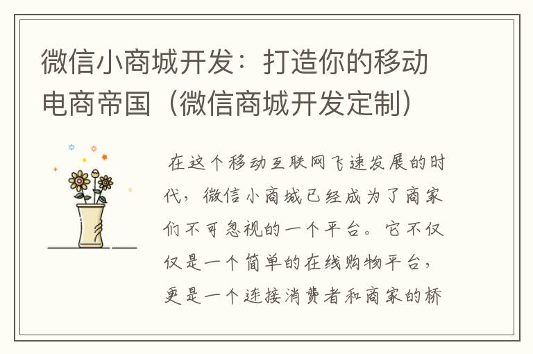 微信小商城开发:打造你的移动电商帝国(微信商城开发定制)