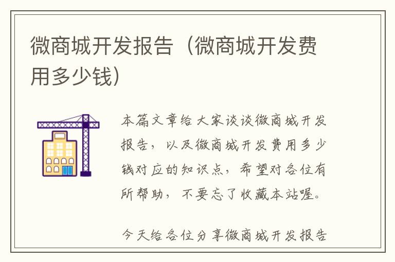 微商城开发报告(微商城开发费用多少钱)