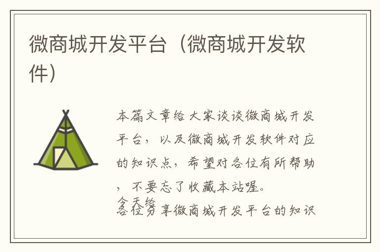 微商城开发平台(微商城开发软件)