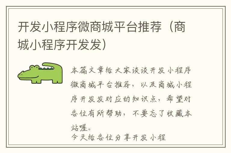 开发小程序微商城平台推荐(商城小程序开发发)