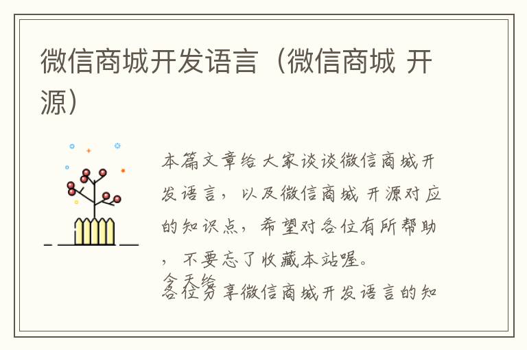 微信商城开发语言(微信商城 开源)