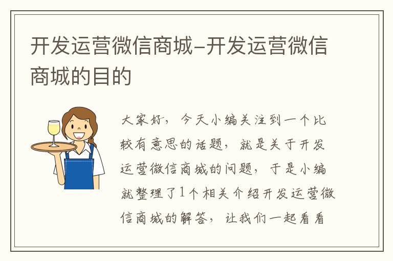 开发运营微信商城-开发运营微信商城的目的