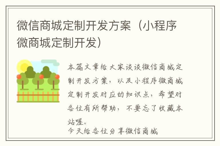 微信商城定制开发方案(小程序微商城定制开发)