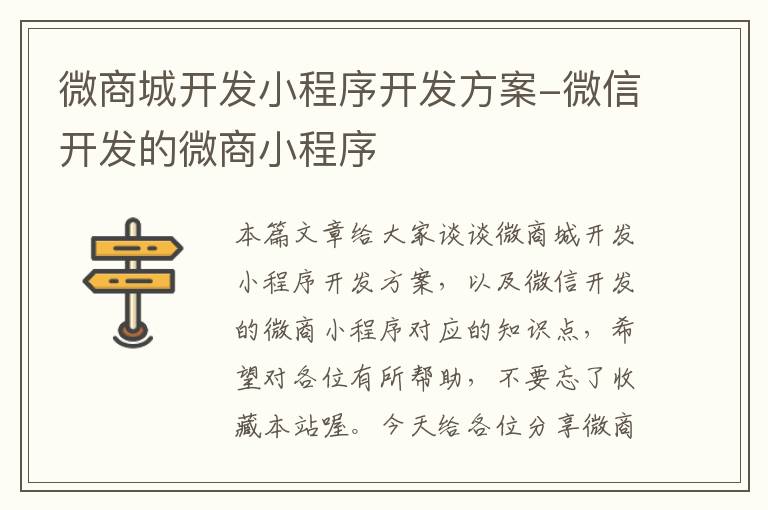 微商城开发小程序开发方案-微信开发的微商小程序