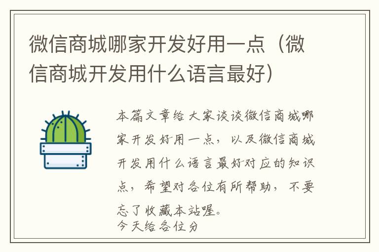 微信商城哪家开发好用一点(微信商城开发用什么语言最好)