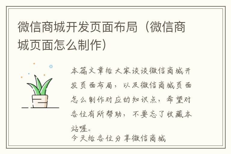 微信商城开发页面布局(微信商城页面怎么制作)