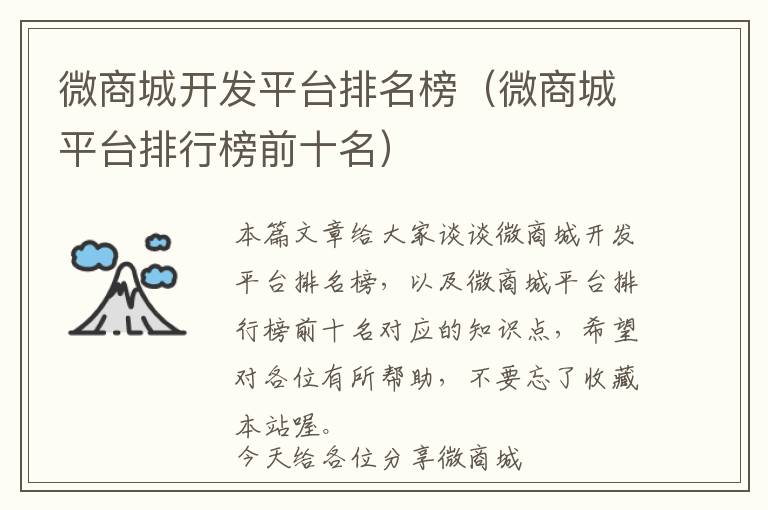 微商城开发平台排名榜(微商城平台排行榜前十名)