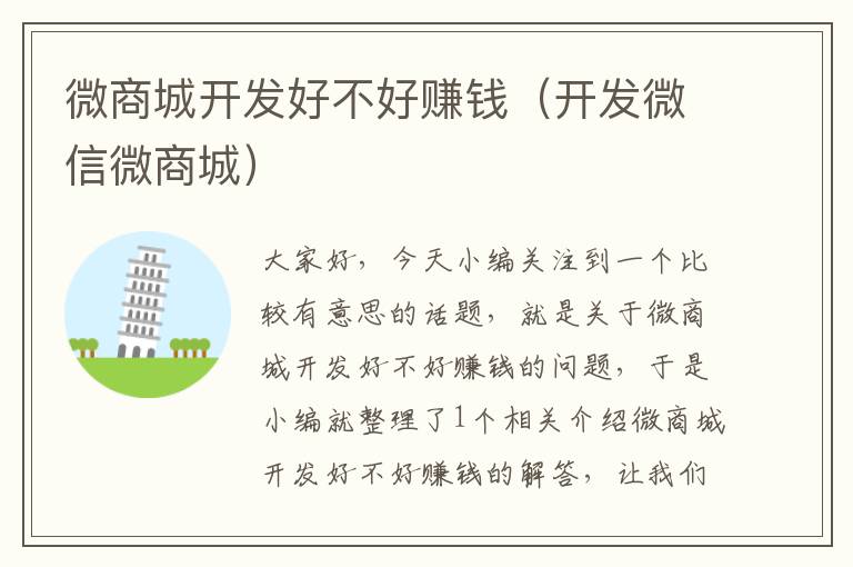 微商城开发好不好赚钱(开发微信微商城)