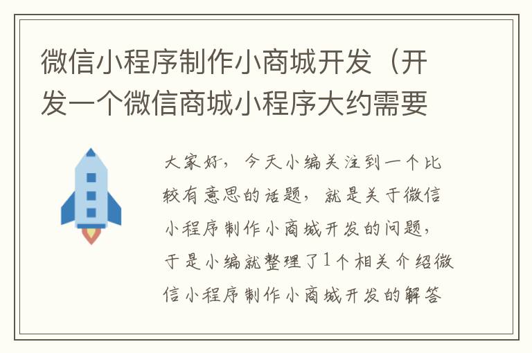 微信小程序制作小商城开发(开发一个微信商城小程序大约需要多少钱)