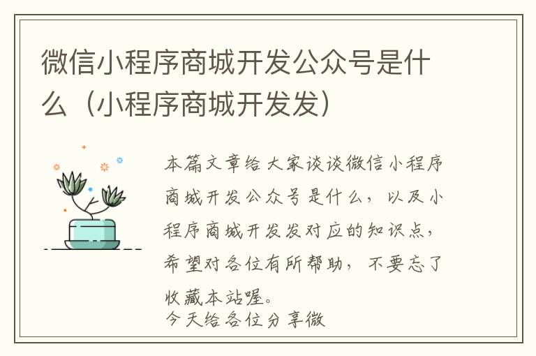 微信小程序商城开发公众号是什么(小程序商城开发发)