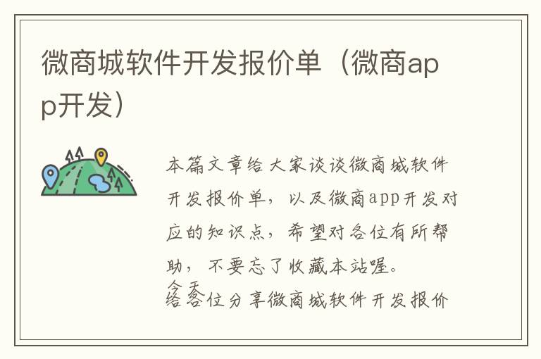 微商城软件开发报价单(微商app开发)
