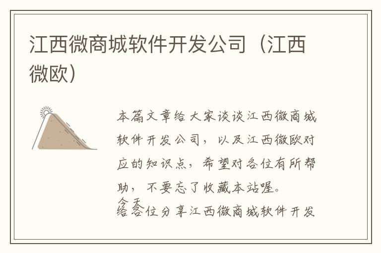 江西微商城软件开发公司(江西微欧)