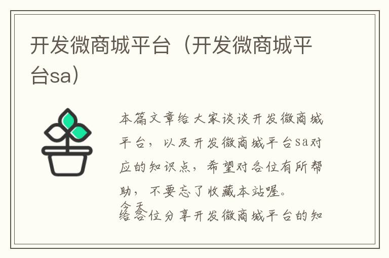 开发微商城平台(开发微商城平台sa)