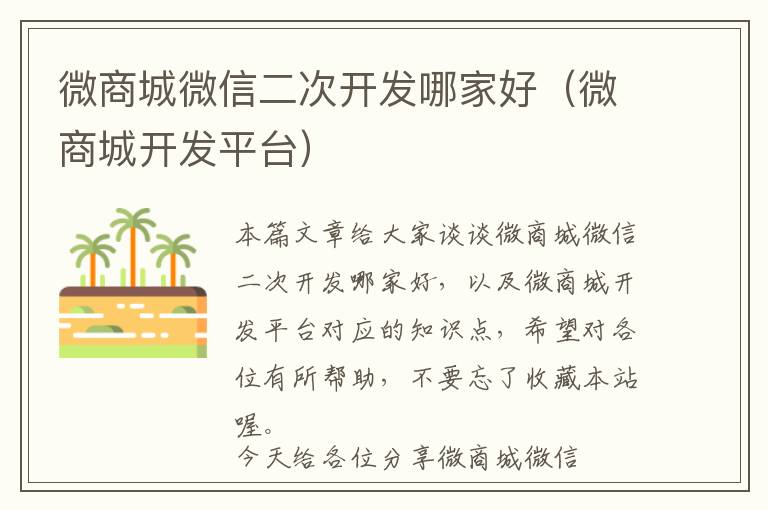 微商城微信二次开发哪家好(微商城开发平台)