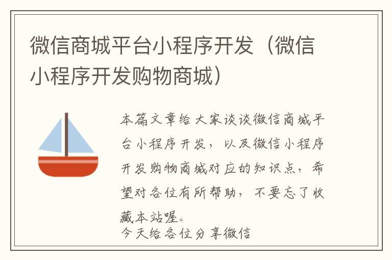 微信商城平台小程序开发(微信小程序开发购物商城)