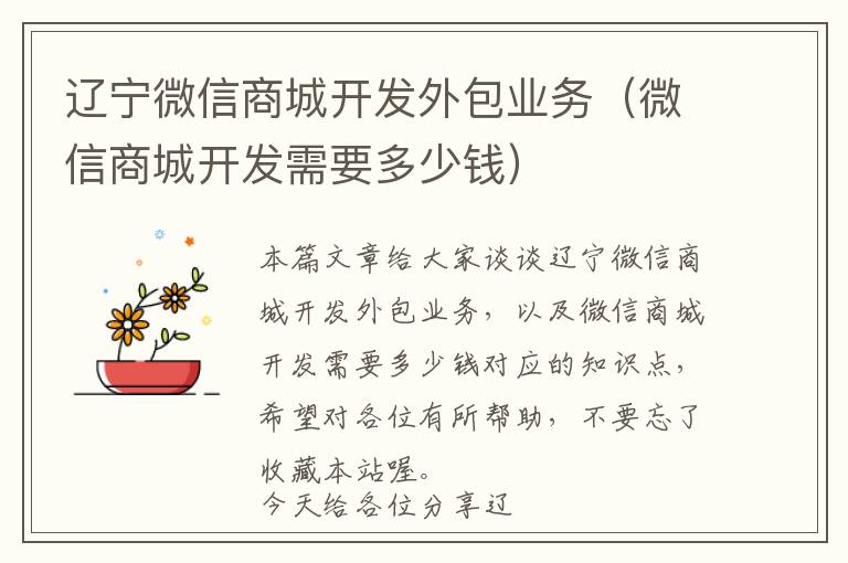 辽宁微信商城开发外包业务(微信商城开发需要多少钱)