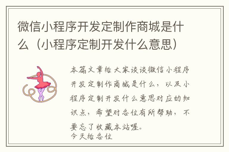 微信小程序开发定制作商城是什么(小程序定制开发什么意思)