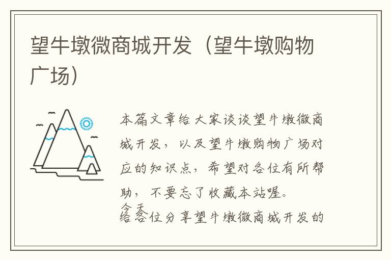 望牛墩微商城开发(望牛墩购物广场)