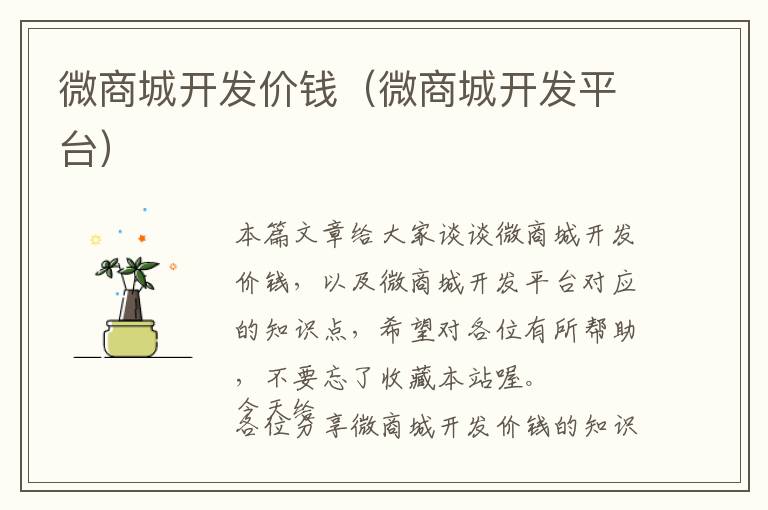 微商城开发价钱(微商城开发平台)