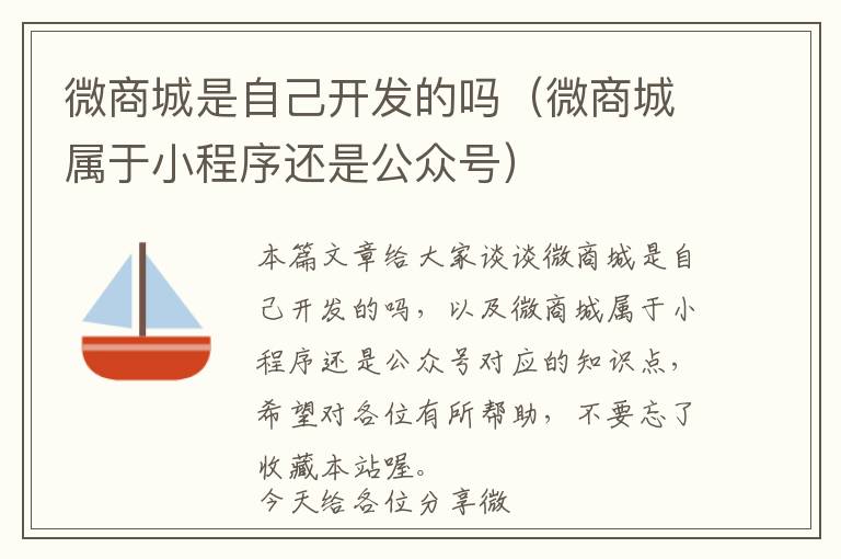 微商城是自己开发的吗(微商城属于小程序还是公众号)