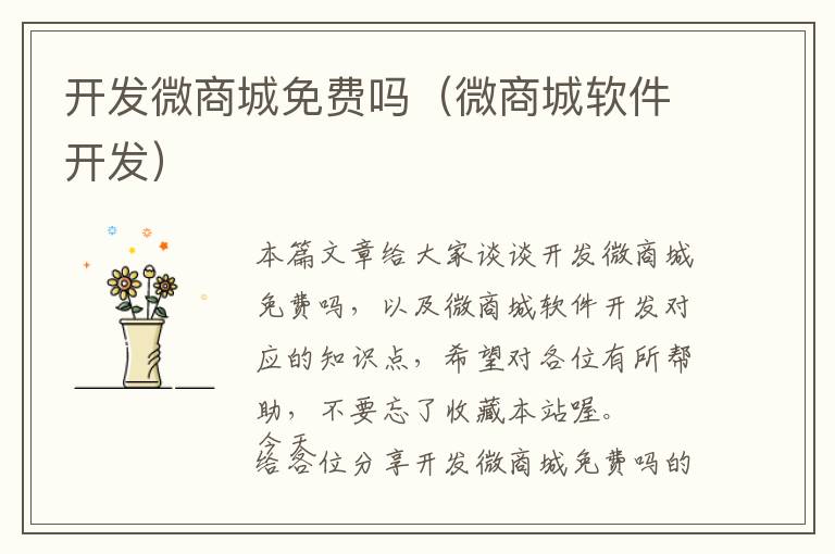 开发微商城免费吗(微商城软件开发)