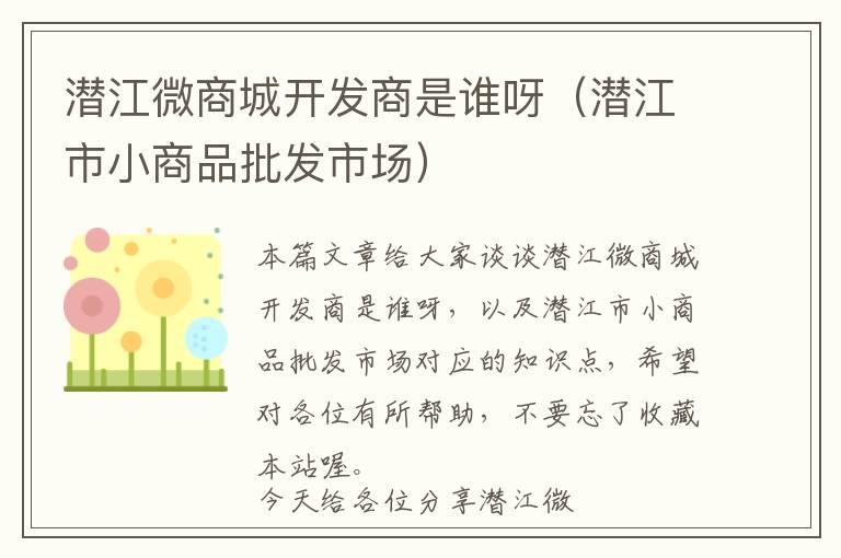 潜江微商城开发商是谁呀(潜江市小商品批发市场)