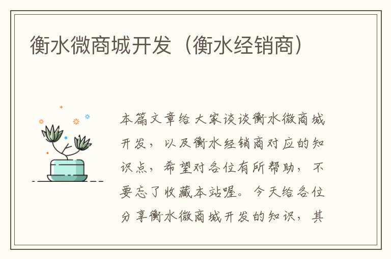 衡水微商城开发(衡水经销商)