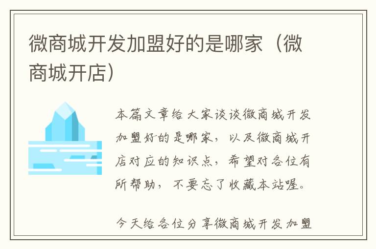 微商城开发加盟好的是哪家(微商城开店)
