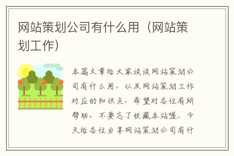 网站策划公司有什么用(网站策划工作)
