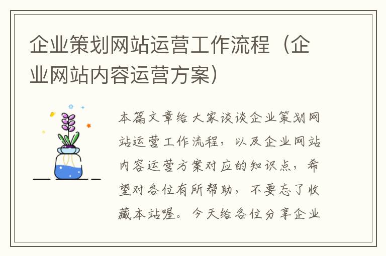 企业策划网站运营工作流程(企业网站内容运营方案)