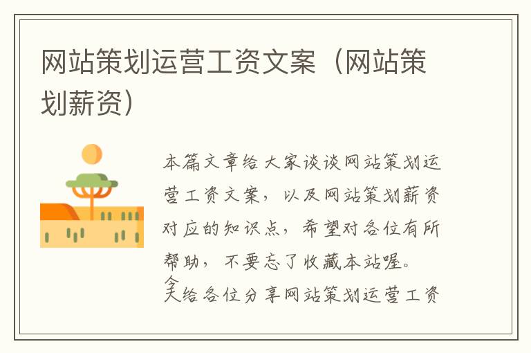 网站策划运营工资文案(网站策划薪资)