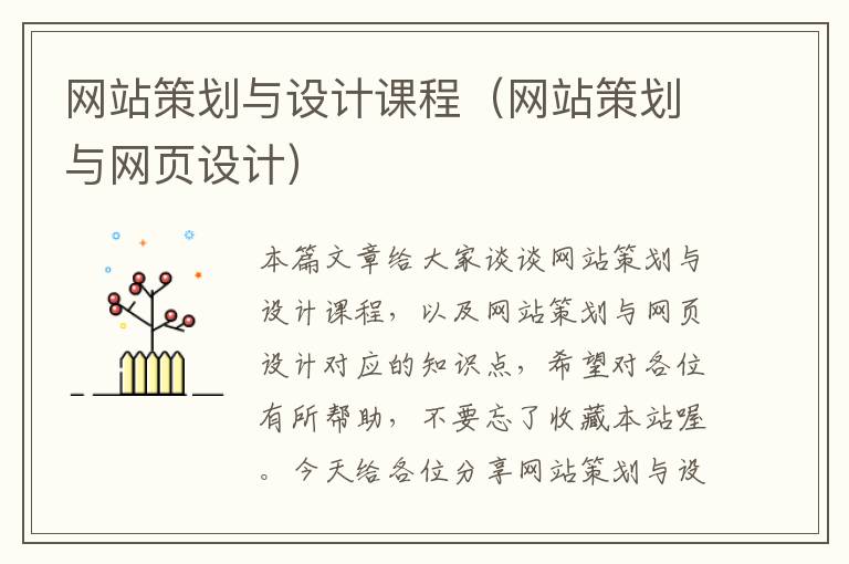 网站策划与设计课程(网站策划与网页设计)