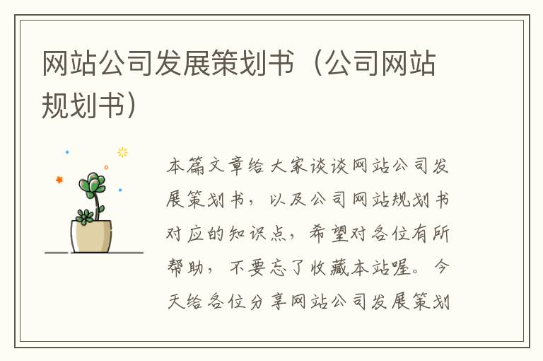 网站公司发展策划书(公司网站规划书)