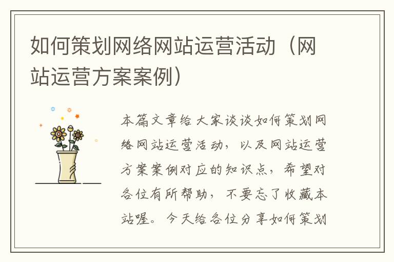 如何策划网络网站运营活动(网站运营方案案例)