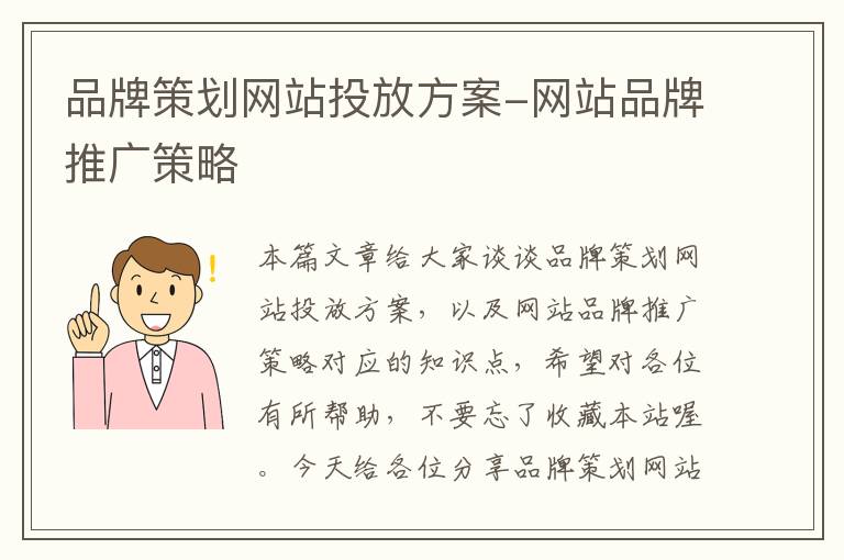 品牌策划网站投放方案-网站品牌推广策略