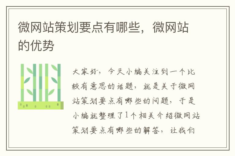微网站策划要点有哪些,微网站的优势