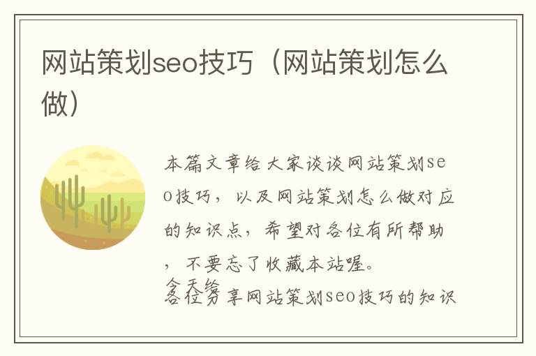 网站策划seo技巧(网站策划怎么做)