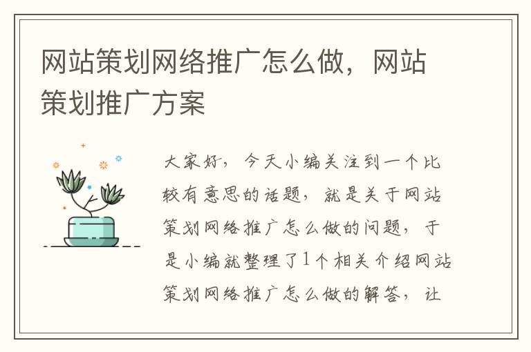 网站策划网络推广怎么做,网站策划推广方案
