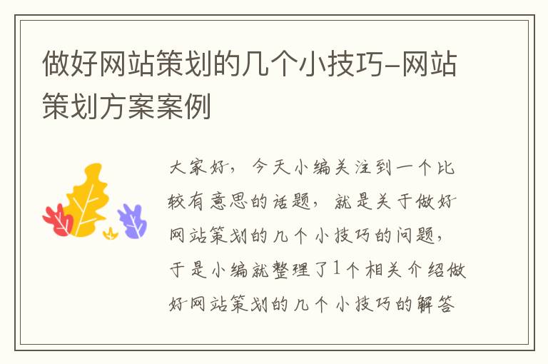 做好网站策划的几个小技巧-网站策划方案案例
