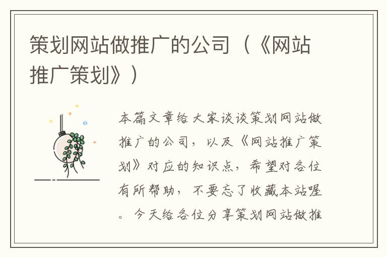 策划网站做推广的公司(《网站推广策划》)